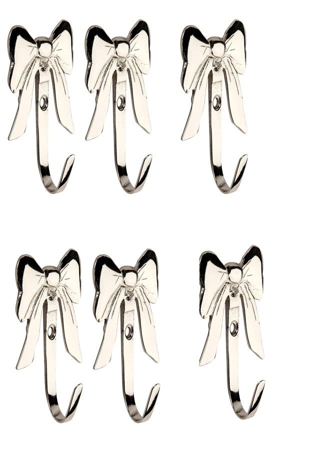 HOBKNOBS (Set of 6 Small Bow Nickel Plated Multipurpose Wall/Wooden Mounted Hook Hanger - Silver.. - Image 1